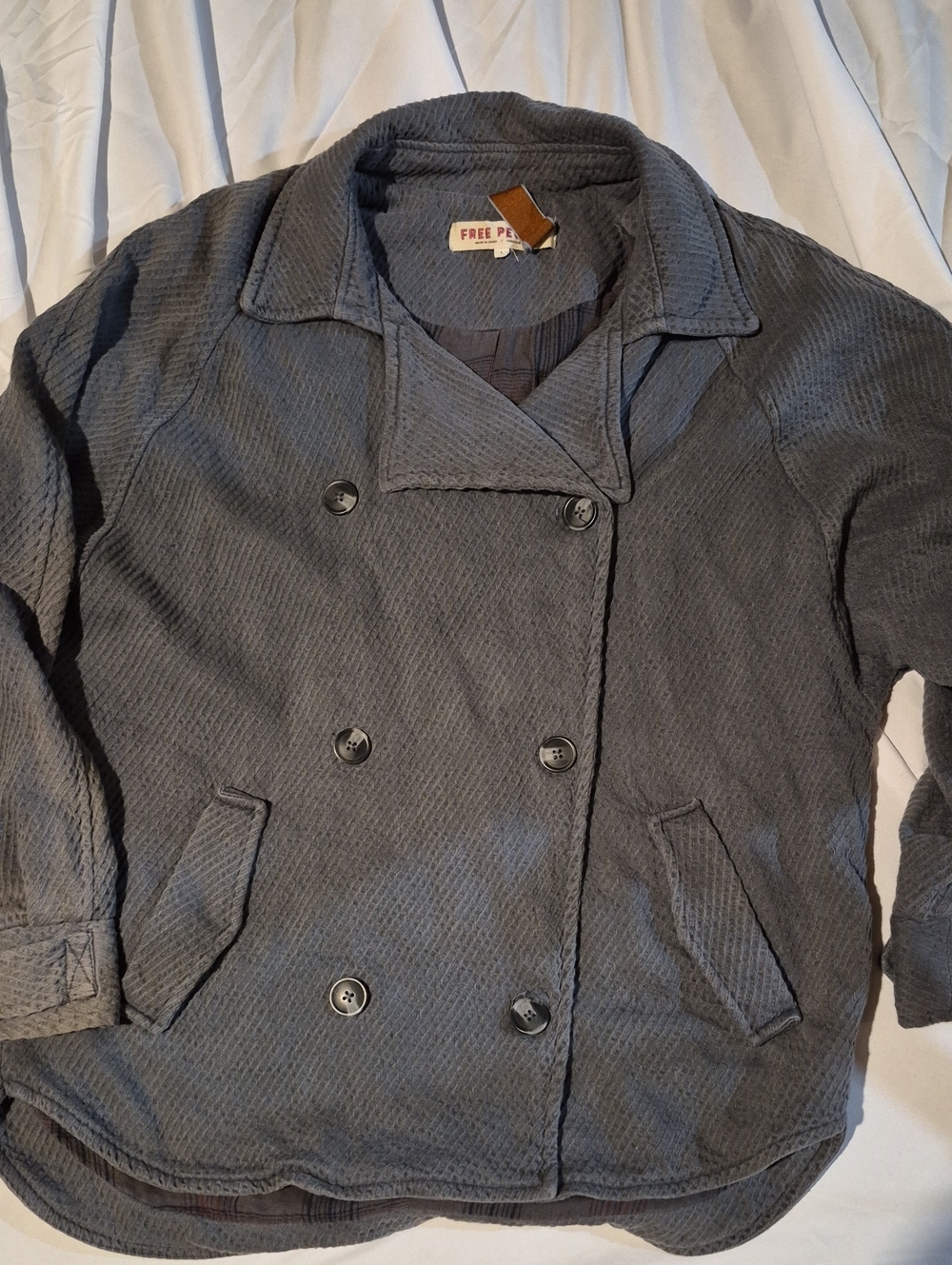 Free People Charcoal Double-Breasted Corduroy Pea Coat